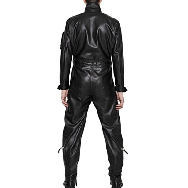 Designer Style Men Long Sleeves Tough Look Leather Jumpsuit