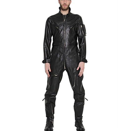 Designer Style Men Long Sleeves Tough Look Leather Jumpsuit - 3amoto shop