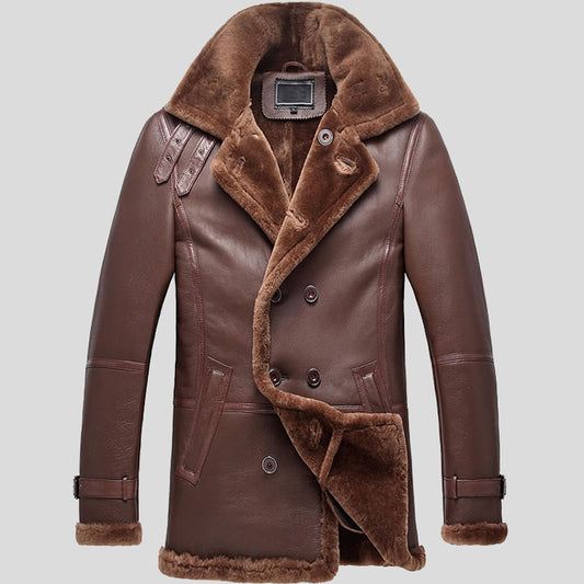 double breasted shearling coat - Fashion Leather Jackets USA - 3AMOTO