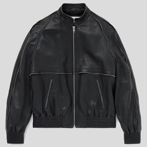 embellished leather bomber jacket