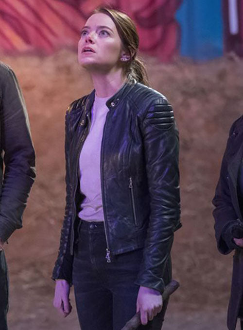 Emma Stone wearing the Zombieland Double Tap Leather Jacket - available at 3amoto