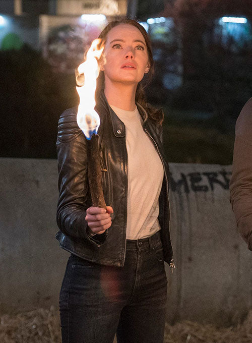 Emma Stone wearing the Zombieland Double Tap Leather Jacket - available at 3amoto