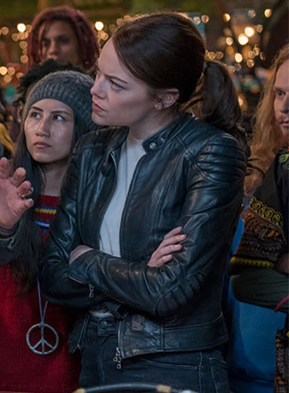 Emma Stone wearing the Zombieland Double Tap Leather Jacket - available at 3amoto