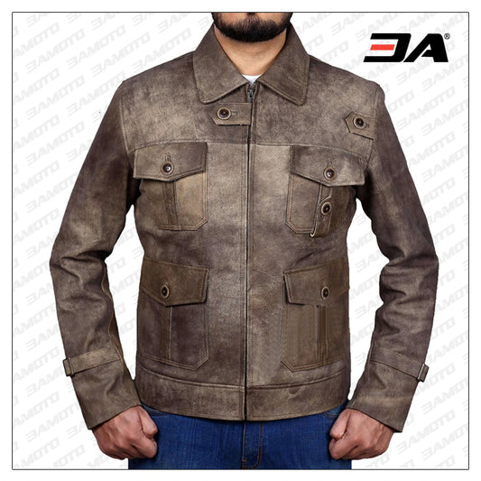 Expendables Inspired Jason Statham Distressed Leather Biker Jacket - Fashion Leather Jackets USA - 3AMOTO