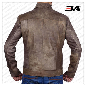 Distressed Leather Biker Jacket