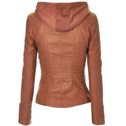 faux leather jacket with hood