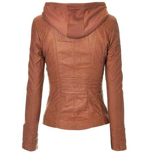 faux leather jacket with hood