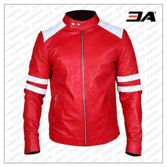 Fight Club Inspired Red And White Leather Jacket - 3amoto shop