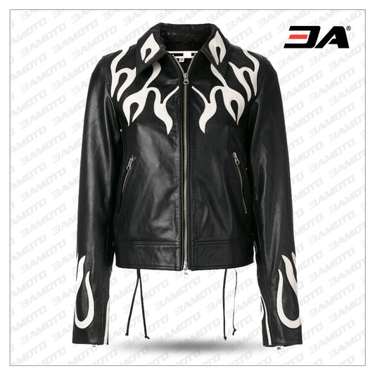 Women Fashion Printed Flame Effect Leather Jacket - 3amoto shop