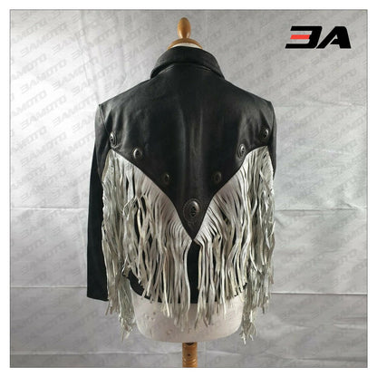 Fringe Leather Embellished Studded Jacket - 3A MOTO LEATHER