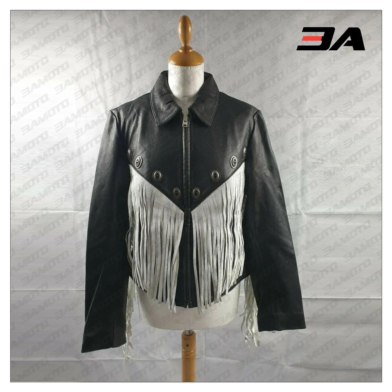 Fringe Leather Embellished Studded Jacket - 3A MOTO LEATHER