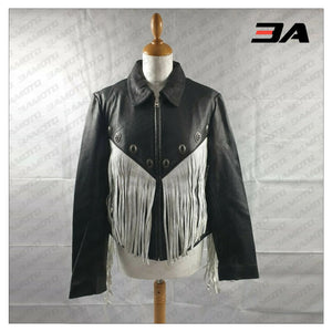 Fringe Leather Embellished Studded Jacket - 3A MOTO LEATHER