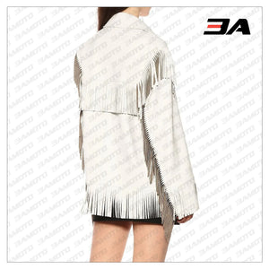 Fringed Leather Coat In White - 3A MOTO LEATHER
