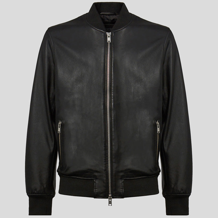 genuine leather bomber jacket black