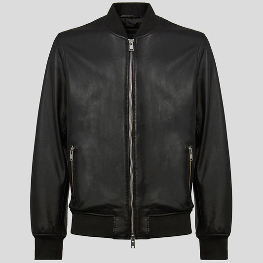 genuine leather bomber jacket black - 3amoto shop