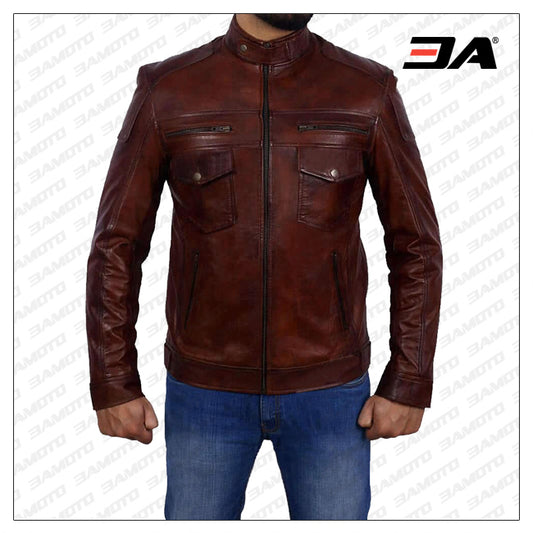 Genuine Dark Brown Leather Jacket Mens - Fashion Leather Jackets USA - 3AMOTO