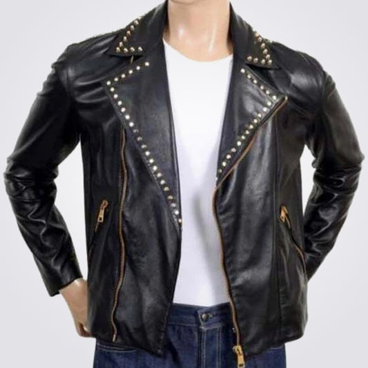 Golden Studded Fashion Leather Jacket For Men - 3amoto shop