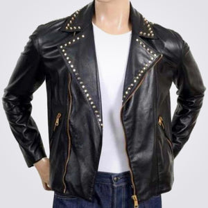 Golden Studded Fashion Leather Jacket For Men