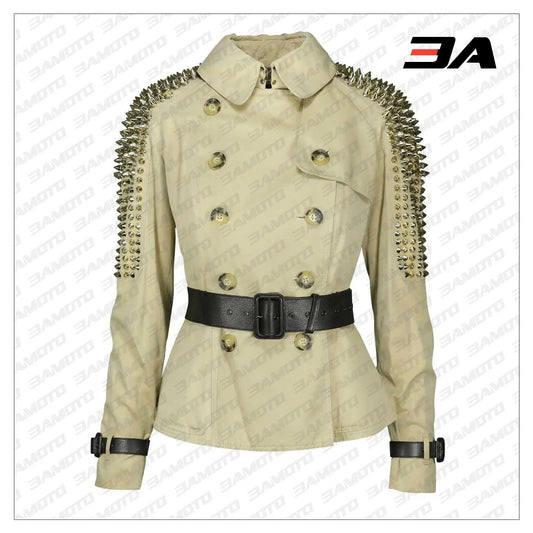 Golden Studded Trench Jacket - 3A MOTO LEATHER - 3amoto shop