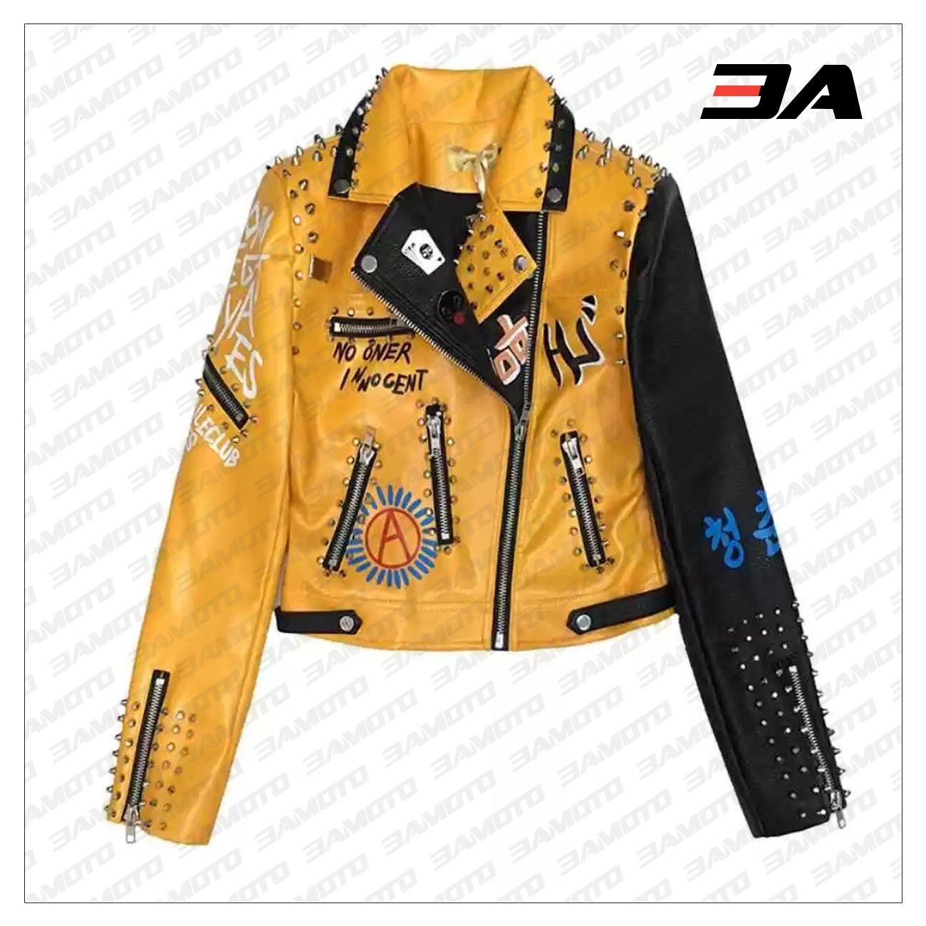 Graffiti Punk Style Biker Leather Jacket - 3A MOTO LEATHER