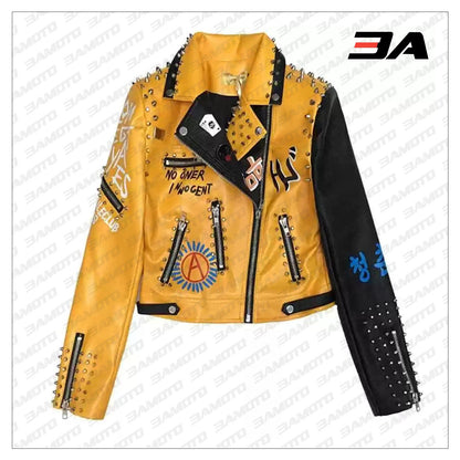 Graffiti Punk Style Biker Leather Jacket - 3A MOTO LEATHER