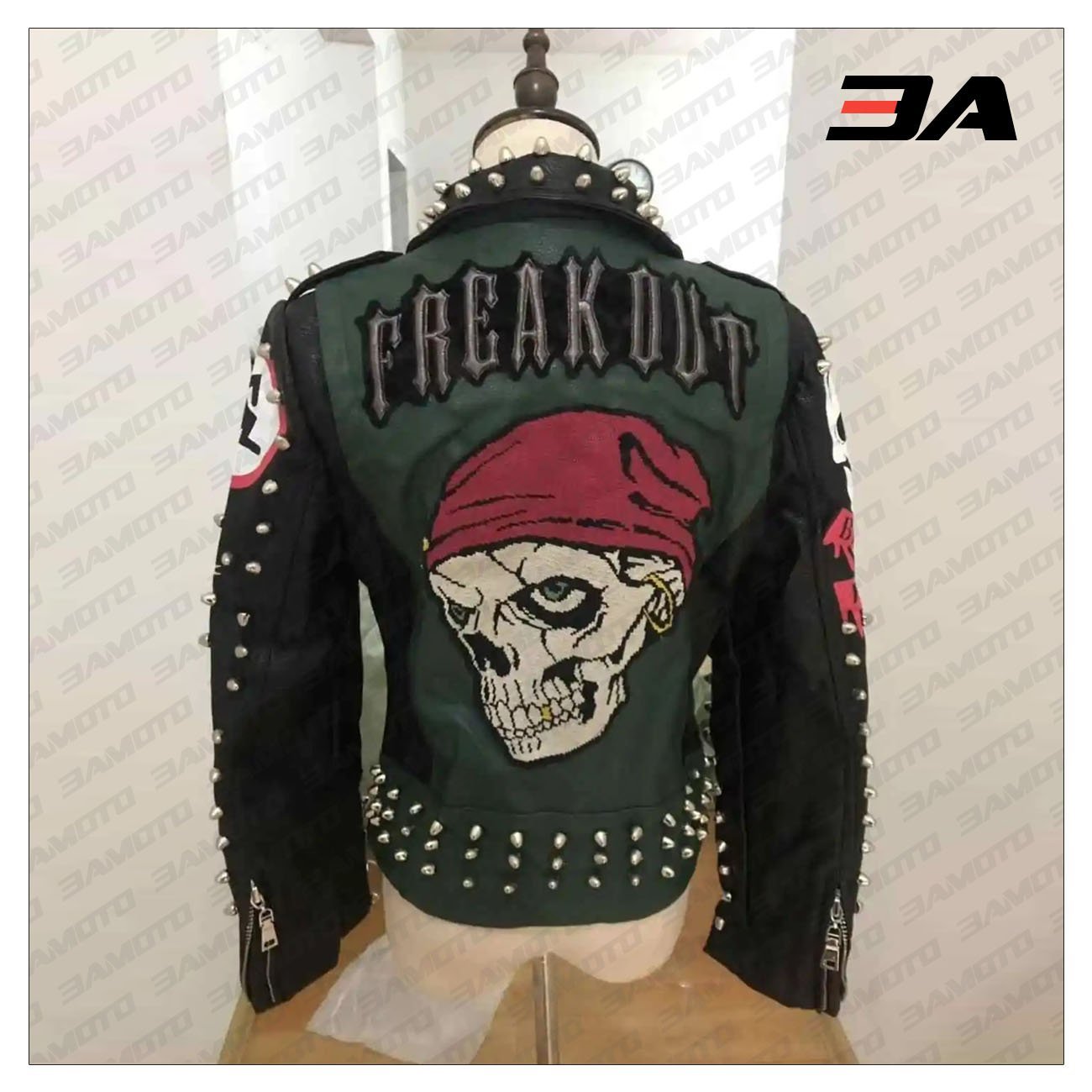 Graffiti Studs Punk Style Skull Biker Pu Jacket - 3A MOTO LEATHER