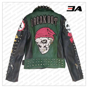 Graffiti Studs Punk Style Skull Biker Pu Jacket - 3A MOTO LEATHER