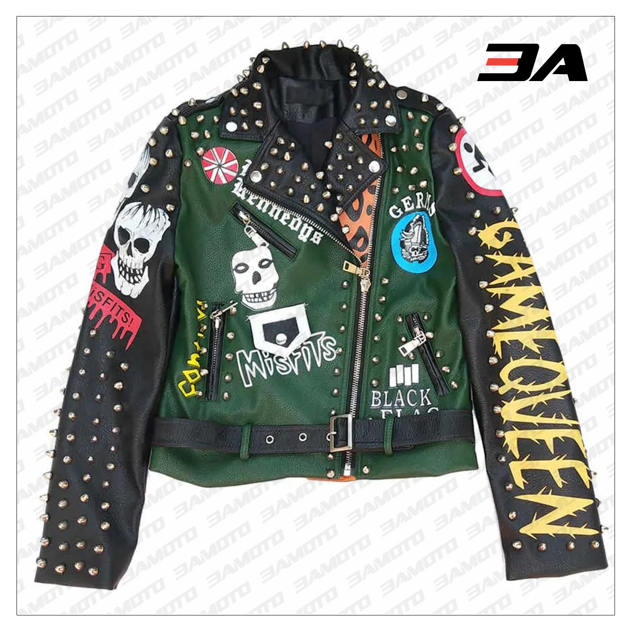 Graffiti Studs Punk Style Skull Biker Pu Jacket - 3A MOTO LEATHER