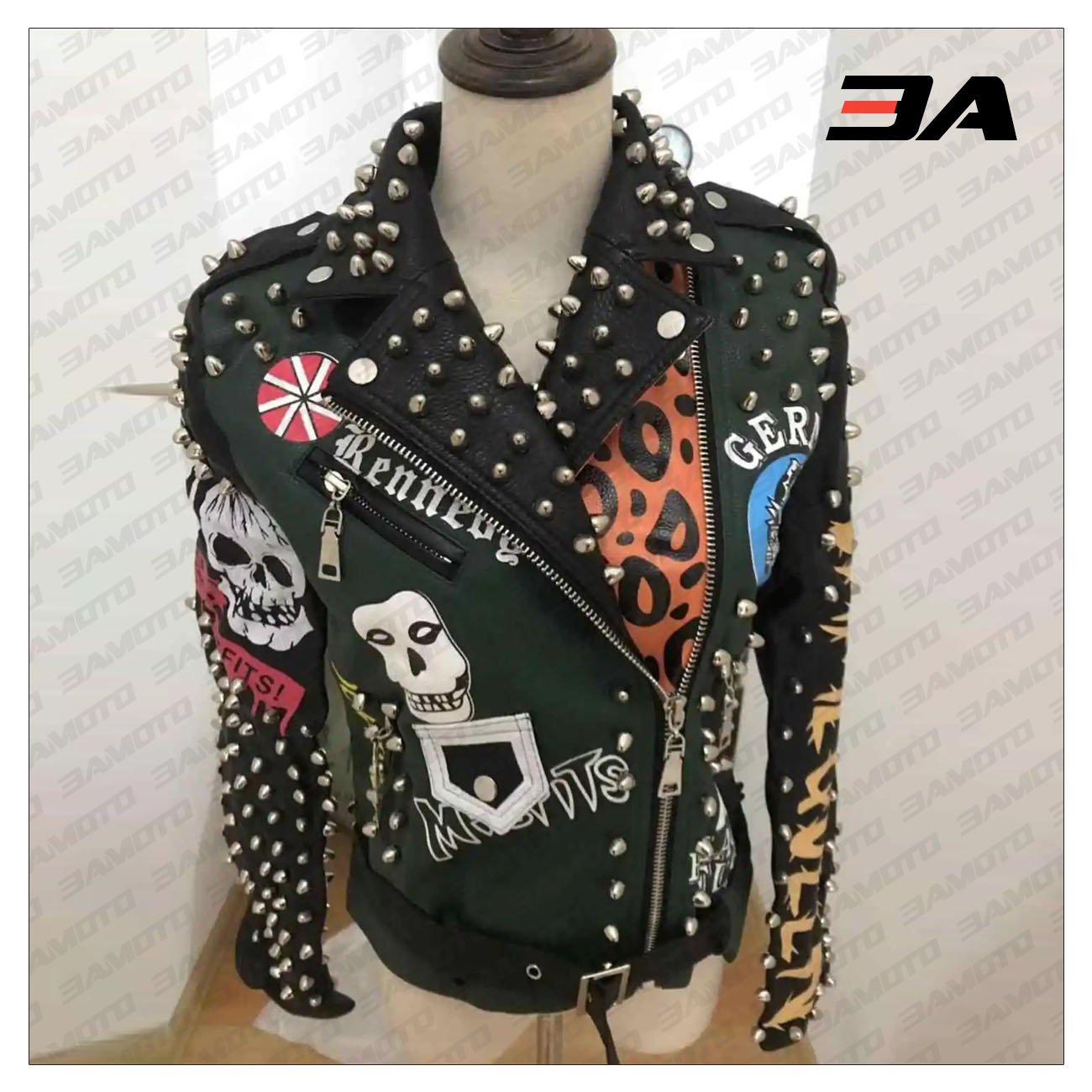 Graffiti Studs Punk Style Skull Biker Pu Jacket - 3A MOTO LEATHER