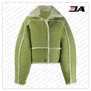 Green Shearling Fur Jacket in Oversized-Look