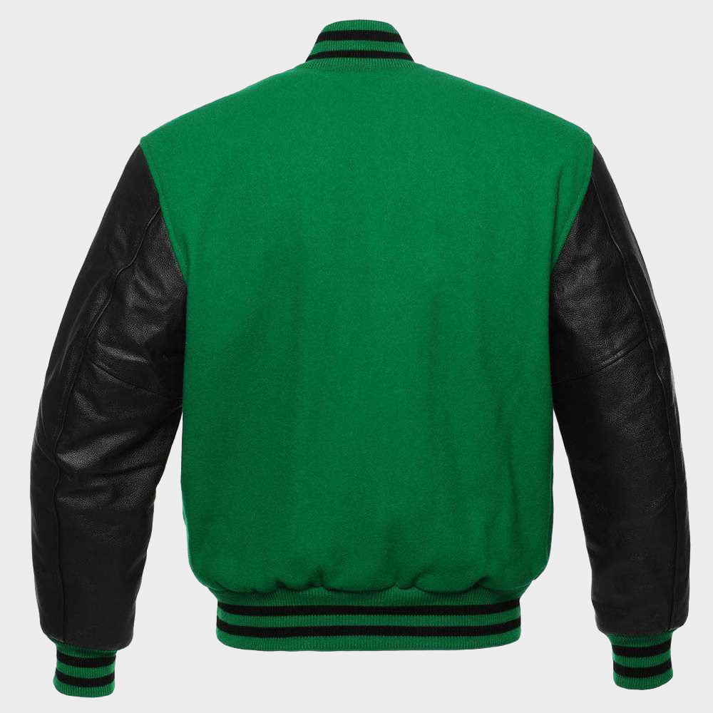 green varsity leather