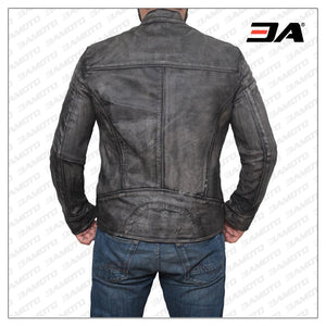 grey cafe racer leather jacket