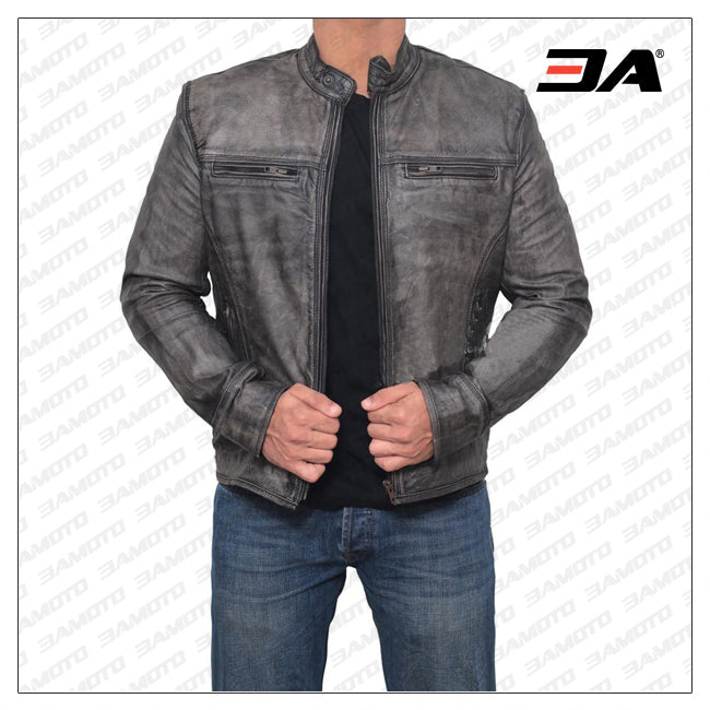 Men's Casual Belted Strap Collar Slim Fit Black Leather Jacket - Jacket  Makers