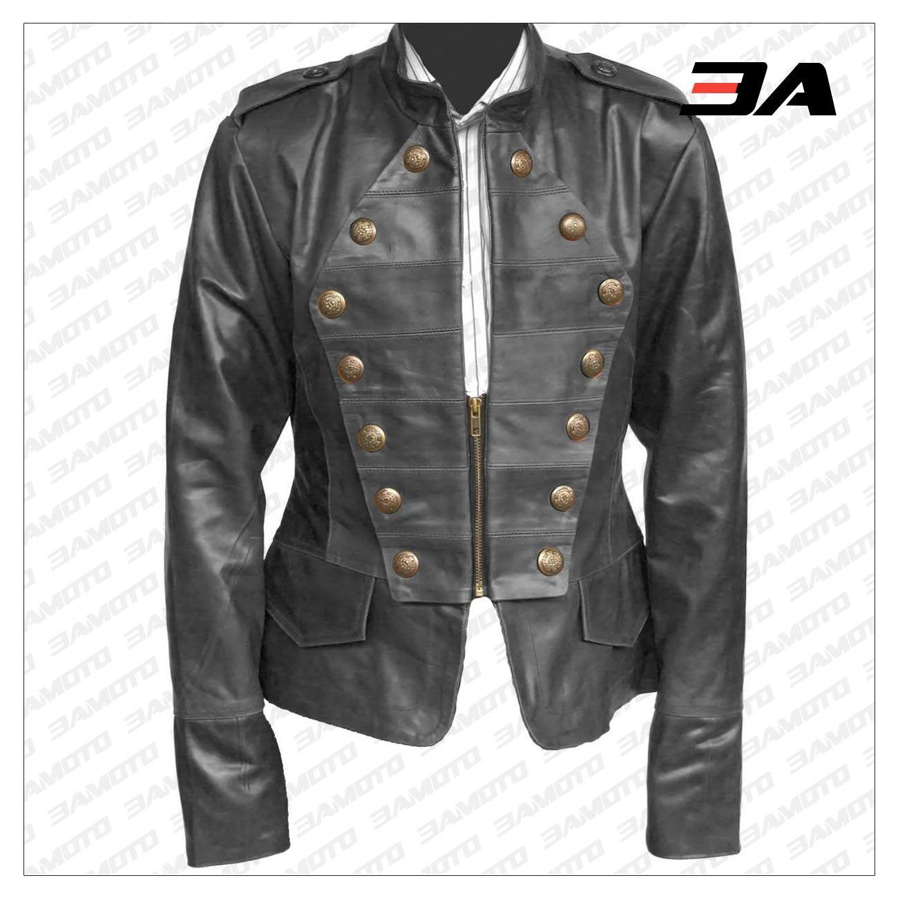 Handmade Black Military Style Leather Jacket - 3A MOTO LEATHER