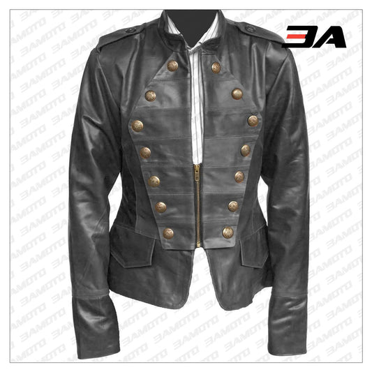 Handmade Black Military Style Leather Jacket - 3A MOTO LEATHER - 3amoto shop