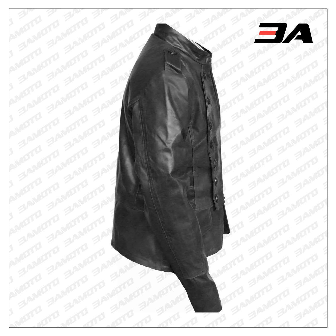 Handmade Black Military Style Leather Jacket - 3A MOTO LEATHER