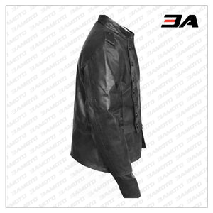Handmade Black Military Style Leather Jacket - 3A MOTO LEATHER