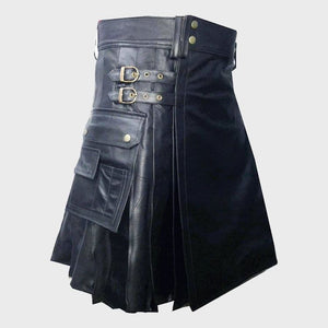 handmade black leather kilt