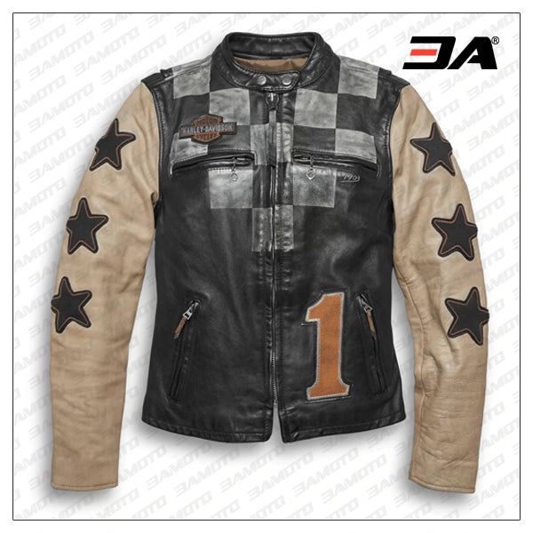 Harley Davidson Black Checkered Motorcycle Jacket