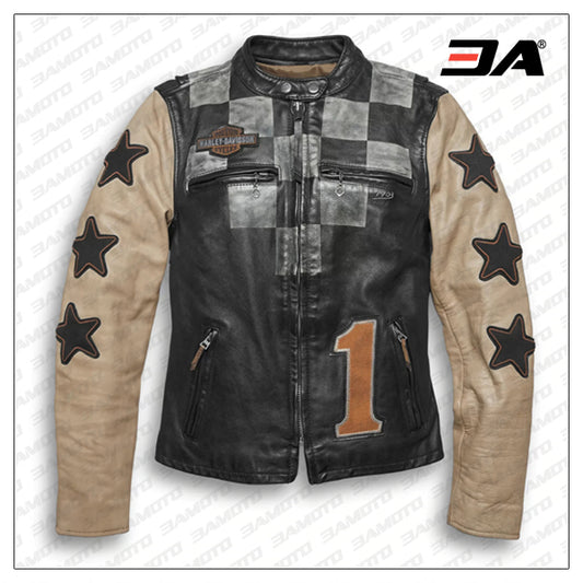 Harley Davidson Black Checkered Motorcycle Jacket - Fashion Leather Jackets USA - 3AMOTO