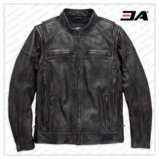 Harley Davidson Men’s Dauntless Convertible Motorcycle Leather Jacket - 3amoto shop