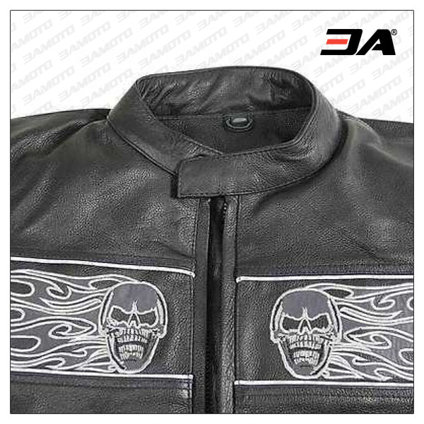 Men’s Harley Davidson Skull Cowhide Real Leather Motorcycle Jacket