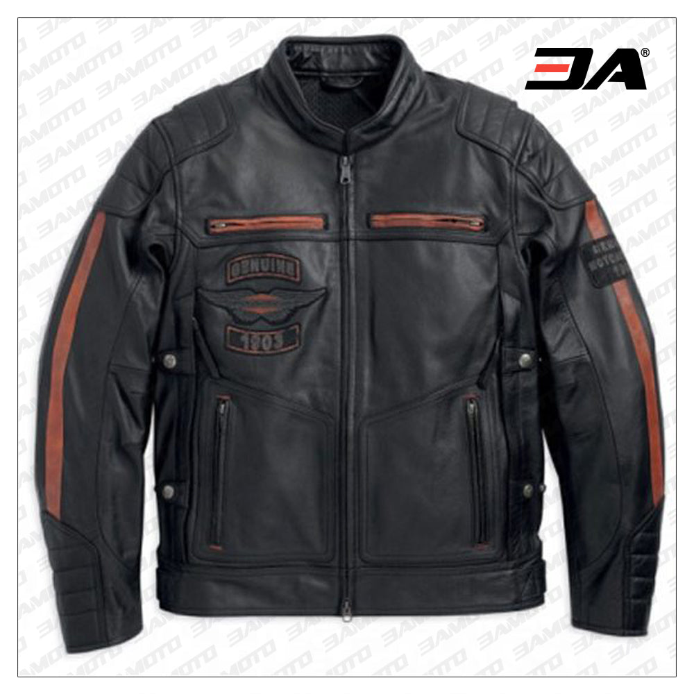 Harley Davidson Mens Exmoor Reflective Wing Motorcycle Leather Jacket