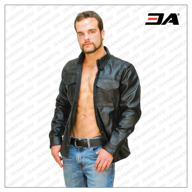 Heavy Snap Up Biker Leather Shirt Special