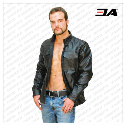 Heavy Snap Up Biker Leather Shirt Special