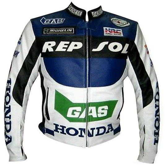 honda repsol gas motorcycle biker leather jacket - Fashion Leather Jackets USA - 3AMOTO