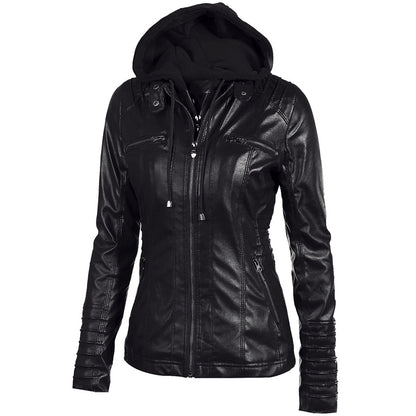 hooded faux leather jacket