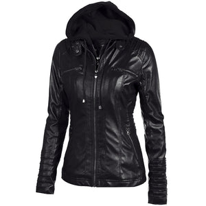 hooded faux leather jacket