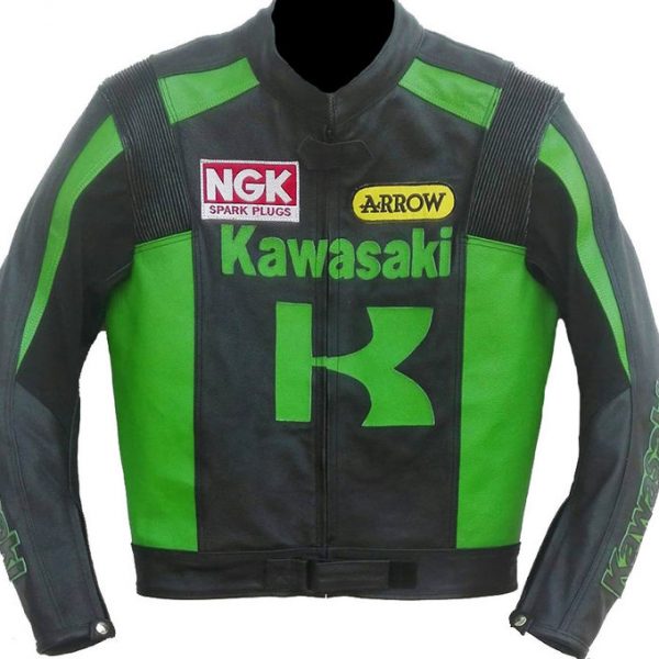 kawasaki men racing biker leather jacket