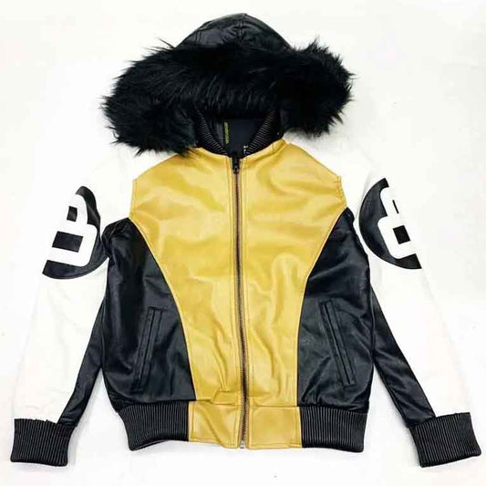 Khaki and White 8 Ball Hooded Jacket - Fashion Leather Jackets USA - 3AMOTO